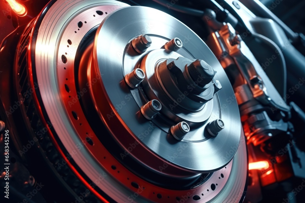 Aufkleber a detailed close-up view of a brake on a motorcycle. this image showcases the intricate design and c