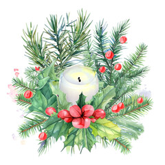 Świąteczna świeca stroik na Boże Narodzenie ilustracja - obrazy, fototapety, plakaty