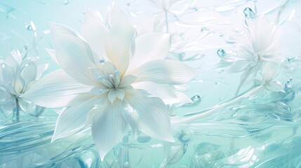  a close up of a white flower on a blue background.  generative ai