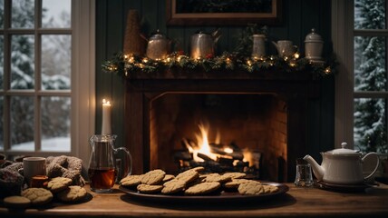 fireplace with christmas decorations