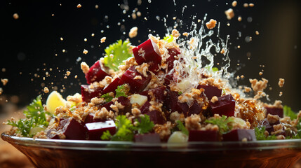 A bowl of roasted beetroot salad with roasted beetroot UHD wallpaper Stock Photographic Image