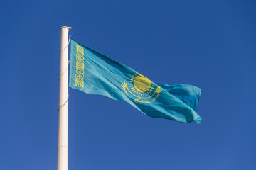 Large state flag of the Republic of Kazakhstan. Republic Day of Kazakhstan. Independence Day