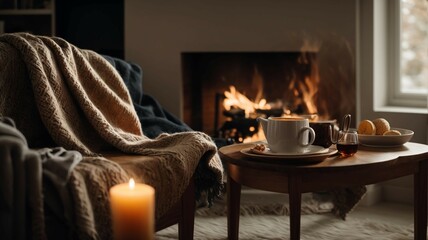 fireplace with burning candles