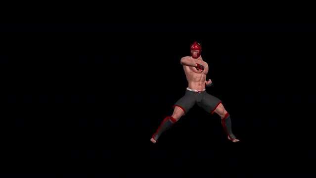 Martial Arts Fighter - Training Combo 6 -  Realistic 3D animation isolated on transparent background with alpha channel