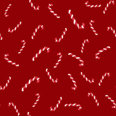 Christmas candy cane seamless pattern for wrapping paper on red background. Wrapping paper pattern design red on red for Christmas and New Year gifts.