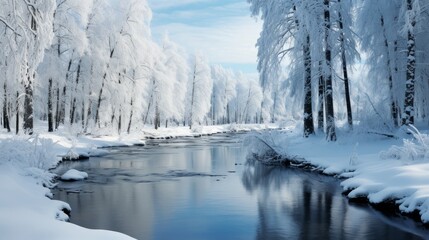 Fototapeta premium winter river in the forest