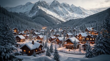 ski resort in winter - obrazy, fototapety, plakaty
