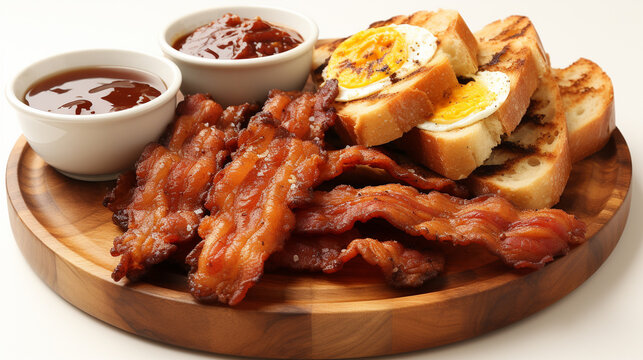A breakfast platter with bacon and eggs showcasing UHD wallpaper Stock Photographic Image