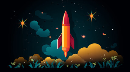 Rocket launch from space with stars