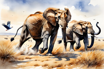 Animals running beautifully on the African grasslands.Generative AI - obrazy, fototapety, plakaty