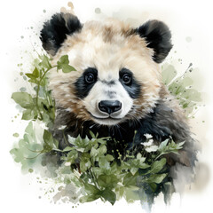Obraz premium watercolor panda clipart, generative ai