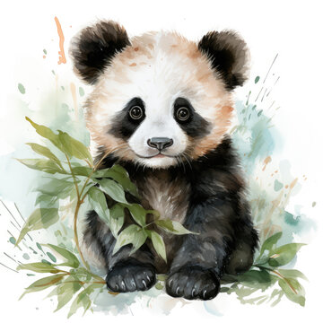 watercolor panda clipart, generative ai