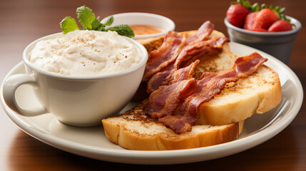 A breakfast spread with a plate of grits accompained UHD wallpaper Stock Photographic Image