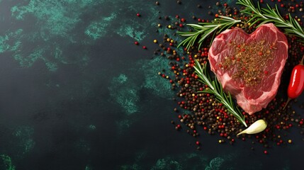  a heart shaped piece of meat surrounded by spices and herbs.  generative ai