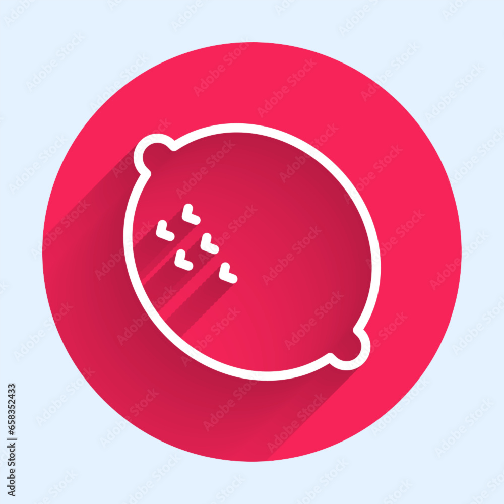 Poster white line lemon icon isolated with long shadow background. red circle button. vector