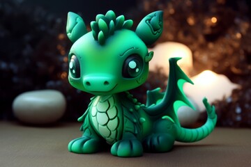 Obraz premium Cute Green Wood dragon, symbol of 2024 Chinese New Year