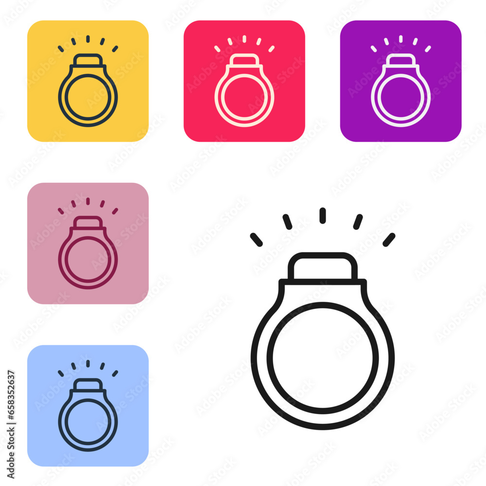 Poster black line diamond ring icon isolated on white background. set icons in color square buttons. vector