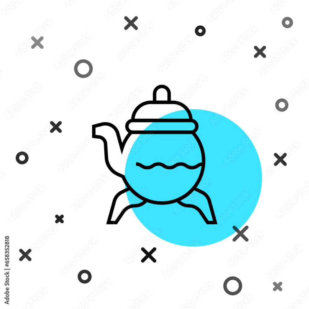 Poster black line classic teapot icon isolated on white background. random dynamic shapes. vector