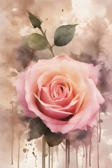 pink rose on old paper background
