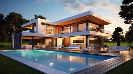 Fototapeta premium view of a great new property with a pool.