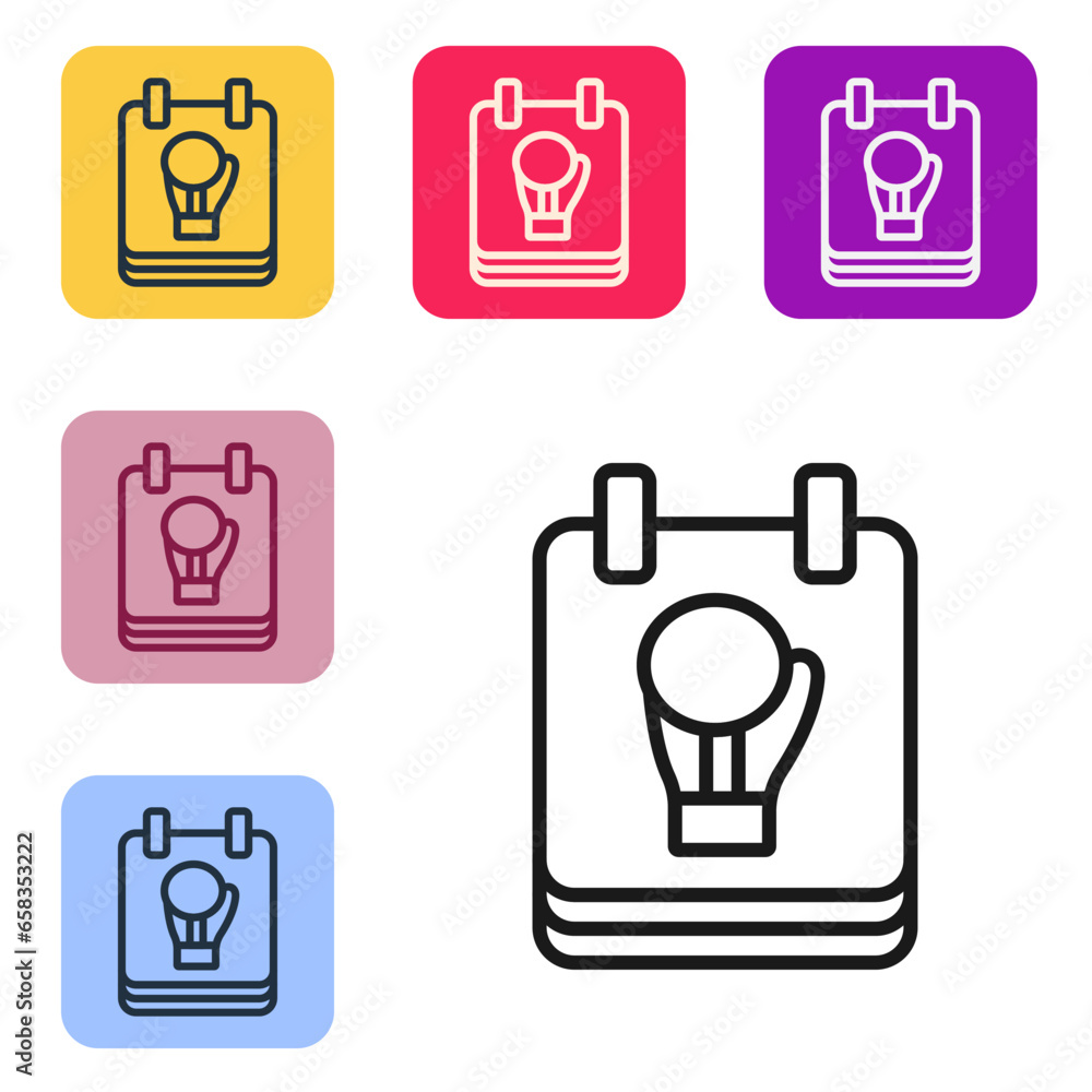 Poster black line boxing glove icon isolated on white background. set icons in color square buttons. vector