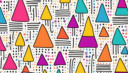 Fun colorful line doodle seamless pattern. Creative minimalist style art background for children or trendy design with basic shapes. Simple party confetti texture, childish scribble shape backdrop.