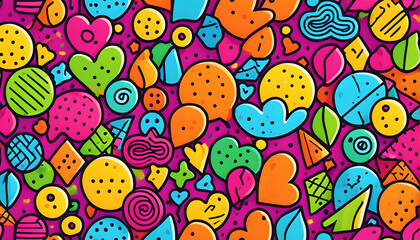 Fun colorful line doodle seamless pattern. Creative minimalist style art background for children or trendy design with basic shapes. Simple party confetti texture, childish scribble shape backdrop.