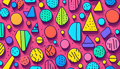 Fun colorful line doodle seamless pattern. Creative minimalist style art background for children or trendy design with basic shapes. Simple party confetti texture, childish scribble shape backdrop. - obrazy, fototapety, plakaty