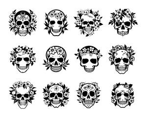 Skull Flower Pumpkin Vector Illustrations Collection