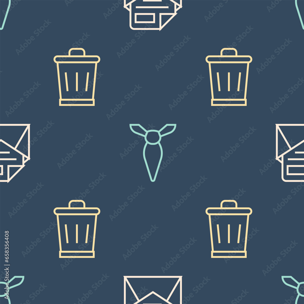 Aufkleber set line mail and e-mail, trash can and tie on seamless pattern. vector