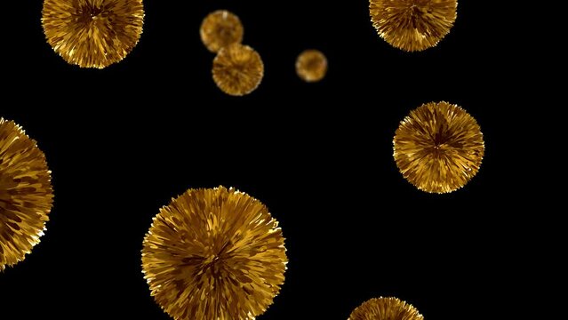 Golden Pom Pom Balls - Falling Loop - 3D animation with alpha channel isolated on transparent background