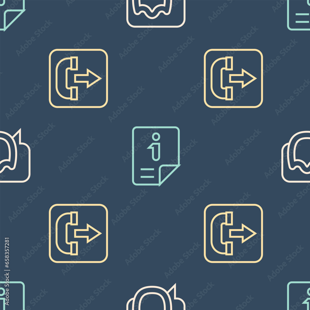 Aufkleber set line speech bubble chat, outgoing call phone and information on seamless pattern. vector
