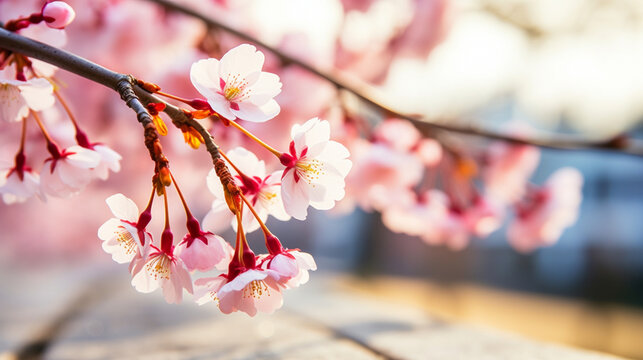 A dynamic shot of a March 2024 calendar page being turned, with a blossoming cherry tree in the background symbolizing the arrival of spring
