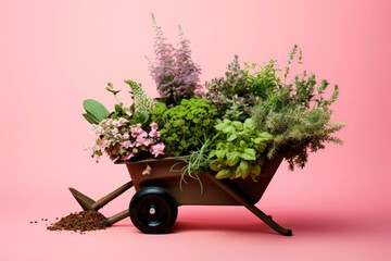 Generative AI illustration of assortment of fresh aromatic herbs