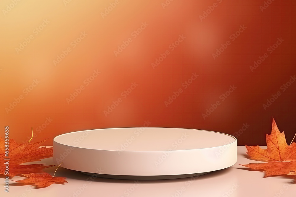 Poster empty podium for product display set against autumn background