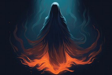 Illustration Of Female Ghost Rising Up Against Dark Background. Сoncept Female Ghost, Supernatural Entities, Dark Background, Spirit Rising - obrazy, fototapety, plakaty