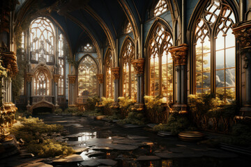 Obraz premium The intricate architecture of a historic cathedral, showcasing awe-inspiring craftsmanship. Concept of architectural beauty. Generative Ai.