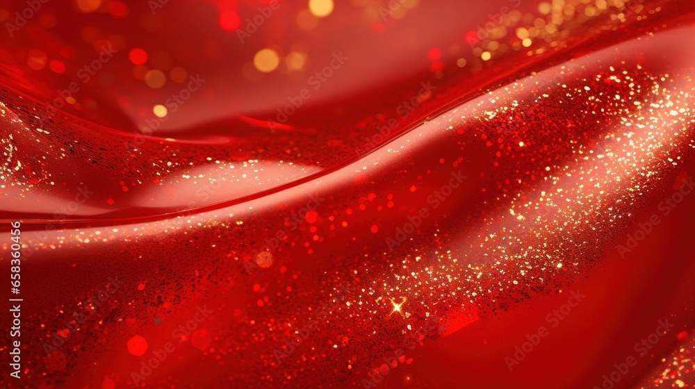 Poster a close up of a red and gold background with lots of sparkle. generative ai