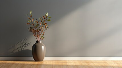  a vase with a plant in it on a wooden floor.  generative ai