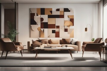 Suprematism style interior design of modern living room with abstract geometric shapes