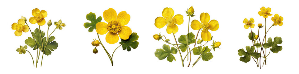 Marsh Marigold  Flower Hyperrealistic Highly Detailed Isolated On Transparent Background PNG File