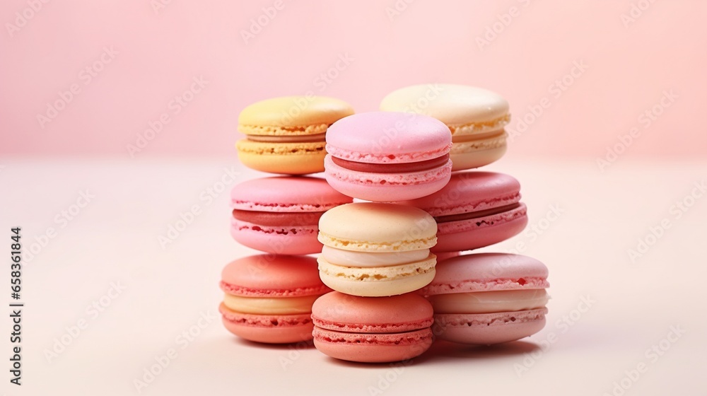 Poster  a stack of macaroons sitting on top of each other.  generative ai