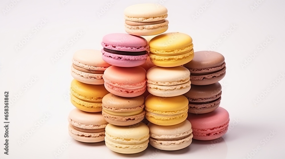 Poster  a stack of macaroons sitting on top of each other.  generative ai