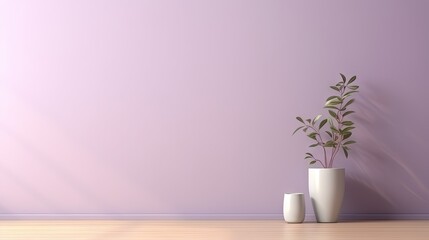  two white vases with a plant in them on a wooden floor.  generative ai