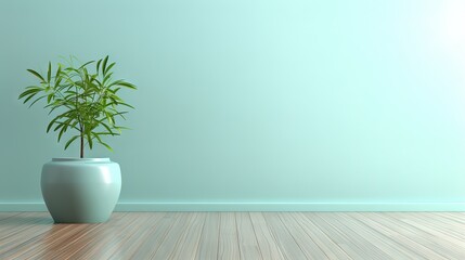  a green plant in a white vase on a wooden floor.  generative ai