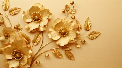 Illustration de fleurs dorées sur un fond de couleur or. Arrière-plan et fond pour conception et création graphique.