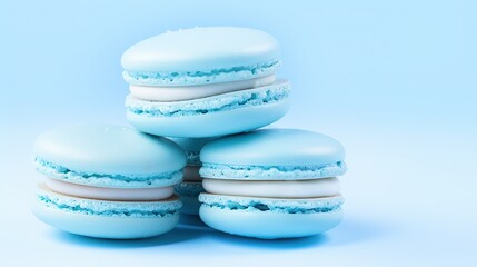  a stack of blue and white macaroons on a blue background.  generative ai