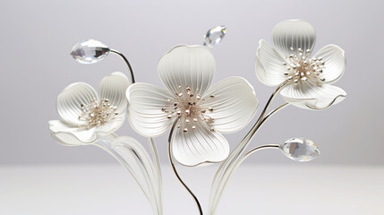 Illustration de fleurs blanches et argentées sur un fond de couleur argent. Arrière-plan et fond pour conception et création graphique.