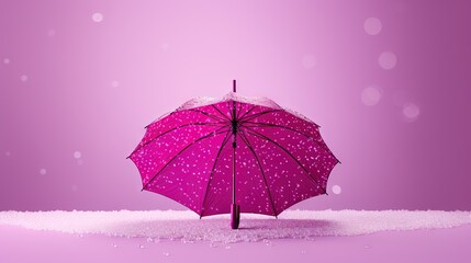  a pink umbrella sitting on top of a pile of snow.  generative ai