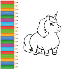 Vector illustration of a cartoon unicorn on a white background for coloring.
